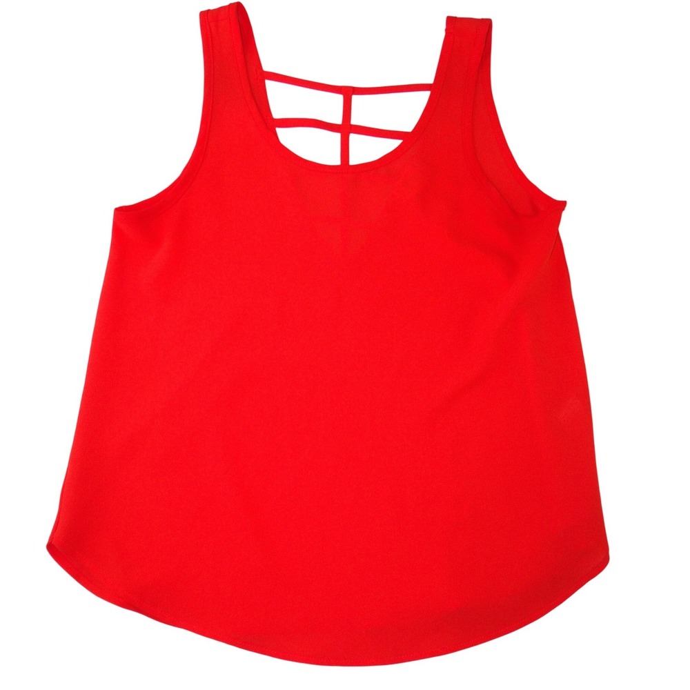 One Clothing Womens Red Strappy Cage Back Tank Top Small Sleeveless Curved Hem